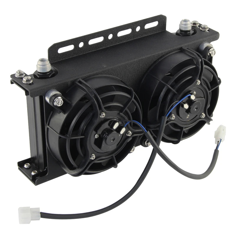 Dual 5.5" Fan Rear w/Mounting Bracket + 19 Row Oil Cooler AN8 / AN10 248mm Kit Universal 12V 30W Cooling Aluminum Black/Silver