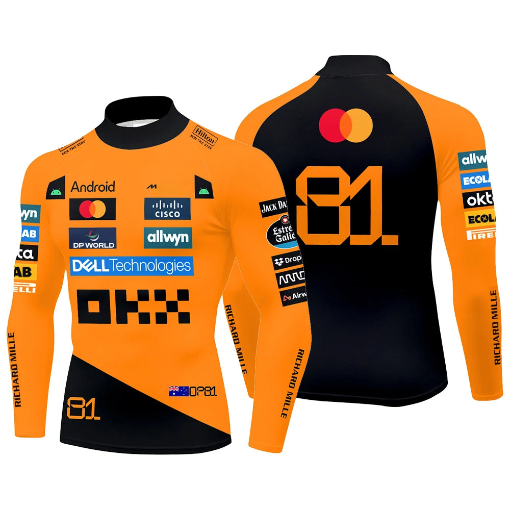 Men's Oscar Piastri 81 Mock Neck Compression Shirt Norris 4 Racing Fans Top Outdoor Sports Gym Quick Drying Long Sleeve T-shirt