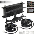 Dual 5.5" Fan Rear w/Mounting Bracket + 19 Row Oil Cooler AN8 / AN10 248mm Kit Universal 12V 30W Cooling Aluminum Black/Silver