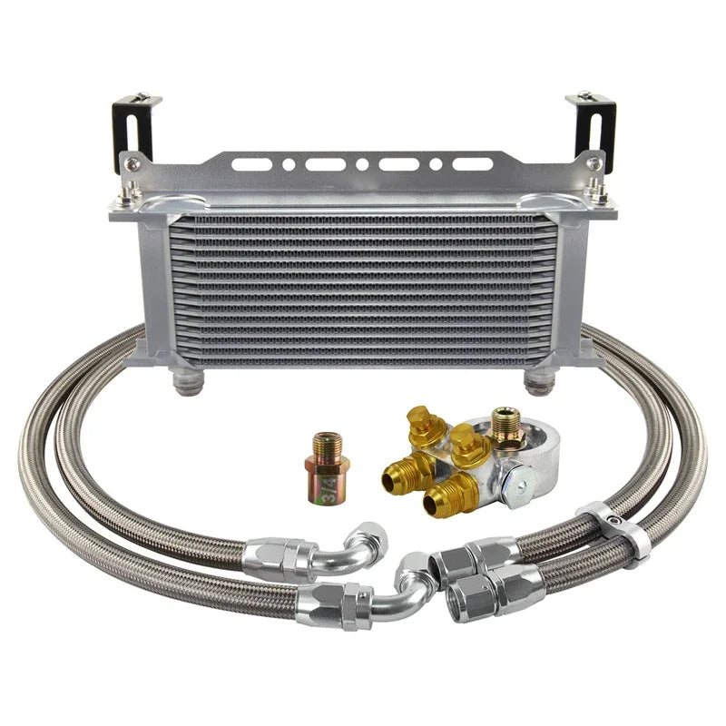 15 Row Universal 10AN Engine Oil Cooler Kit with Thermostatic Oil Filter Sandwich Plate Adapter M20x1.5 3/4-16UNF