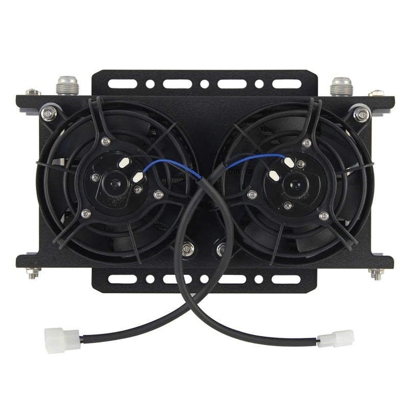 Dual 5.5" Fan Rear w/Mounting Bracket + 19 Row Oil Cooler AN8 / AN10 248mm Kit Universal 12V 30W Cooling Aluminum Black/Silver