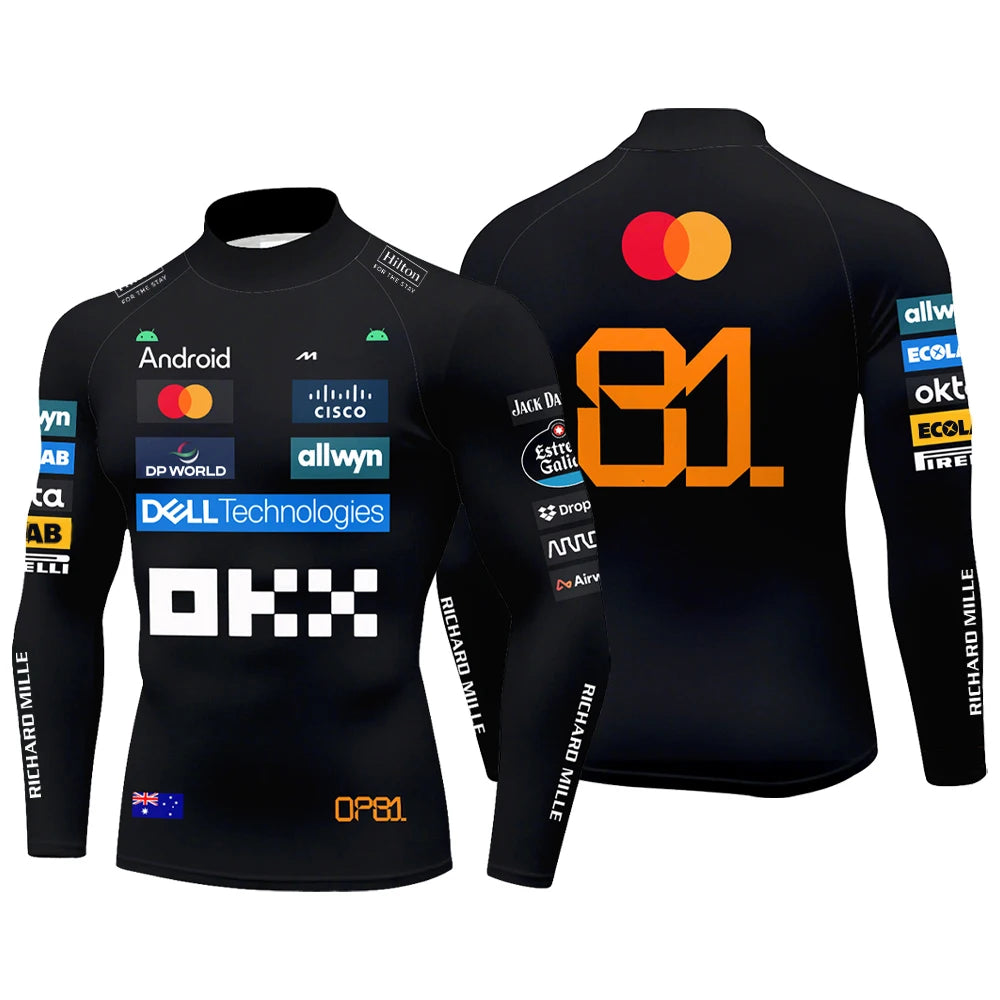 Men's Oscar Piastri 81 Mock Neck Compression Shirt Norris 4 Racing Fans Top Outdoor Sports Gym Quick Drying Long Sleeve T-shirt